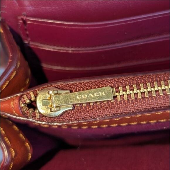 Coach Riley Signature Colorblock Chain Clutch Crossbody Bag. Tan/Rust. #68312 - Picture 9 of 11